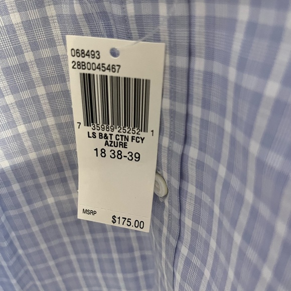 Ike Behar Men's Button Down 100% Cotton Shirt Azure Tall 18 38-39 MSRP $175 NWT - Picture 3 of 9